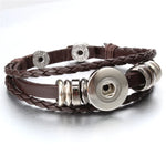 Snap Leather Bracelet Retro Handmade Braided Leather Button Snap Bangles fit 18MM