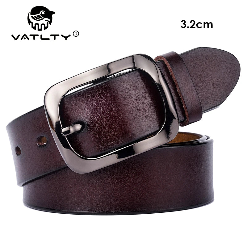 VATLTY 3.2cm Genuine Leather Belt Natural Cowhide Metal Buckle