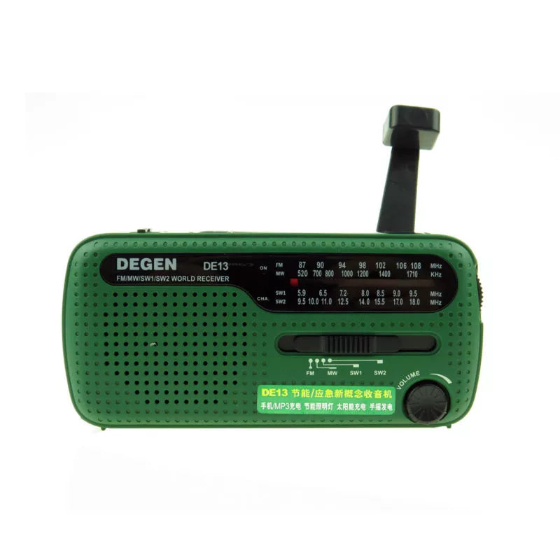 DEGEN DE13 FM AM SW Radio Crank Dynamo Solar Power Emergency Retro Portable Radio.