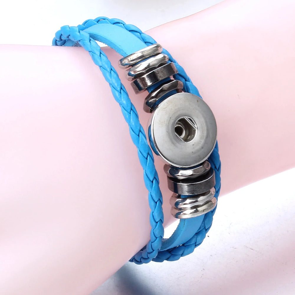 Snap Leather Bracelet Retro Handmade Braided Leather Button Snap Bangles fit 18MM