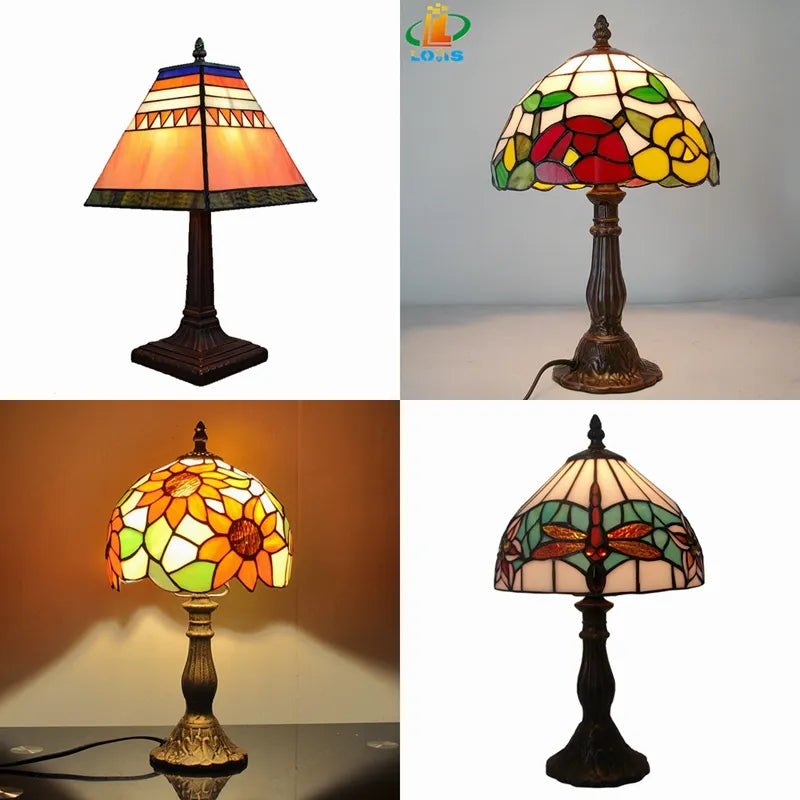 Retro Desk Lamp Tiffany Glass Bedroom Bedside Reading Light