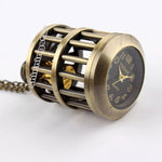 Fashion Design Bronze Bird Cage Pocket Watch Necklace Pendant Chain