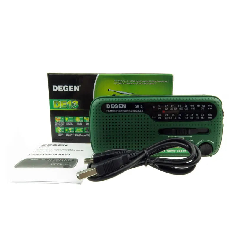 DEGEN DE13 FM AM SW Radio Crank Dynamo Solar Power Emergency Retro Portable Radio.