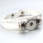 Snap Leather Bracelet Retro Handmade Braided Leather Button Snap Bangles fit 18MM