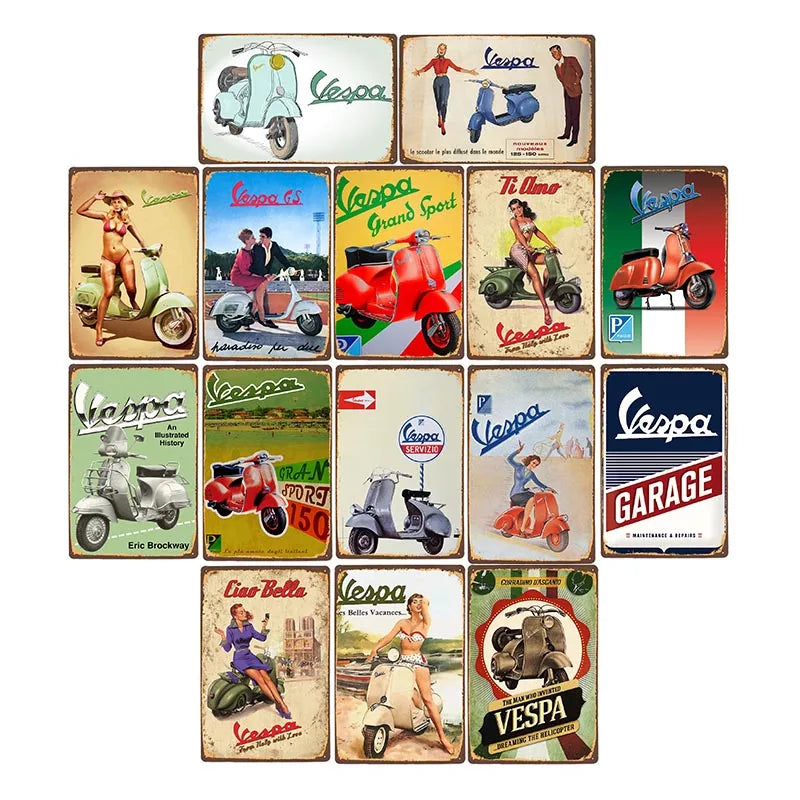 Vespa Retro Metal Tin Signs Motorcycle Plaque Wall Decor