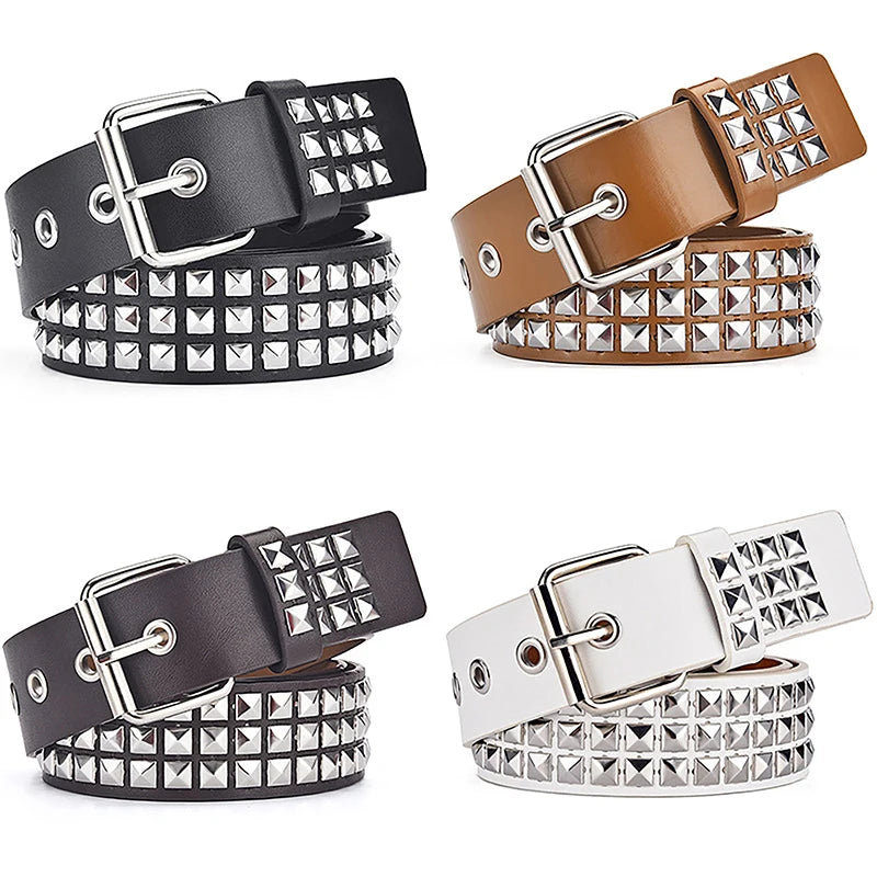 Trendy Square Bead Rivet Belt Metal Pyramid Waistband Unisex Belts