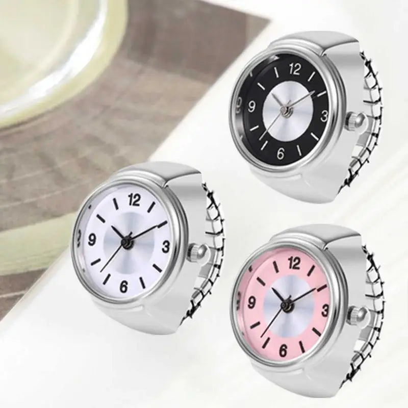 Round Finger Watch Ring Elastic Strap Alloy Watches Retro Roman Quartz Watch Rings.