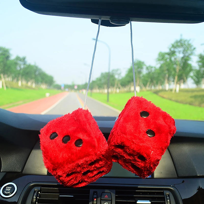 Fuzzy Plush Dice With Dots Retro Square Hanging Pendant Fuzzy Dices