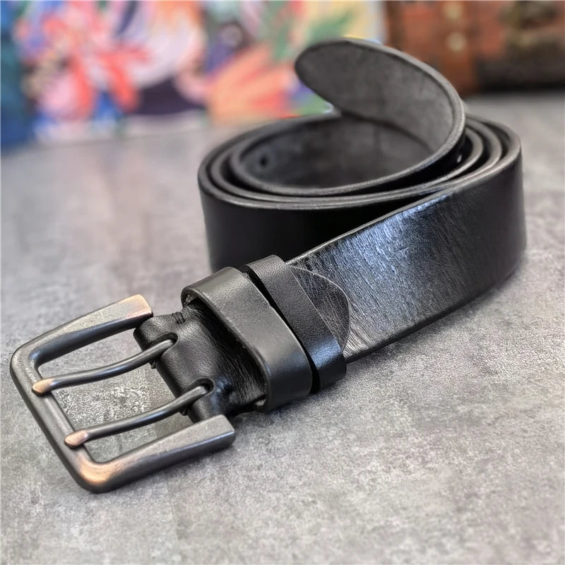 Wide Thick Leather Belt 43MM Wide Double Pin Metal Buckle Belt Genuine Leather Ceinture Luxury Leather