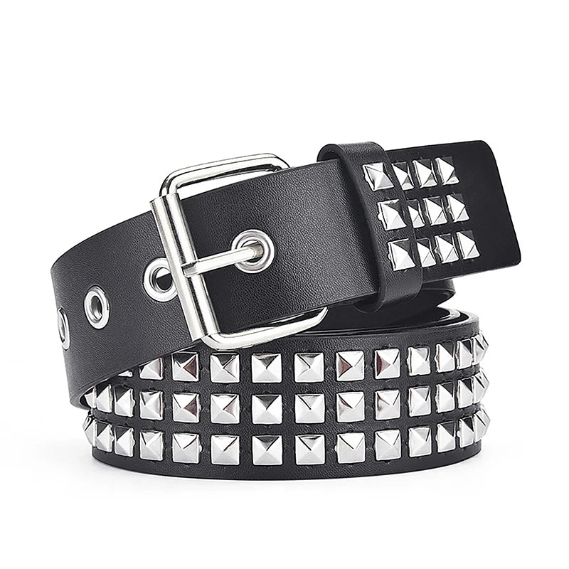 Trendy Square Bead Rivet Belt Metal Pyramid Waistband Unisex Belts