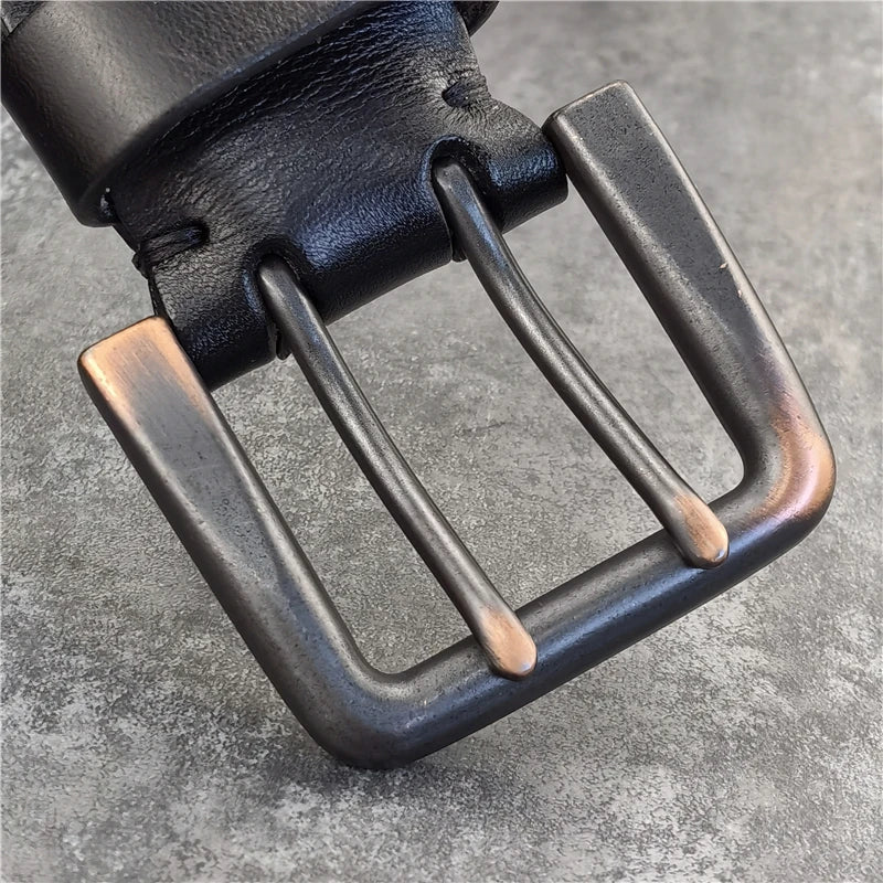 Wide Thick Leather Belt 43MM Wide Double Pin Metal Buckle Belt Genuine Leather Ceinture Luxury Leather