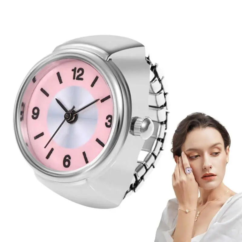 Round Finger Watch Ring Elastic Strap Alloy Watches Retro Roman Quartz Watch Rings.