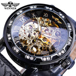 Black Golden Retro Luminous Hands Diamond Display Mechanical Skeleton Wrist Watches