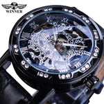 Black Golden Retro Luminous Hands Diamond Display Mechanical Skeleton Wrist Watches