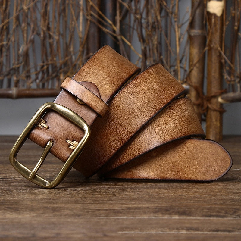 Thick Cowhide Copper Buckle Belt 3.8CM