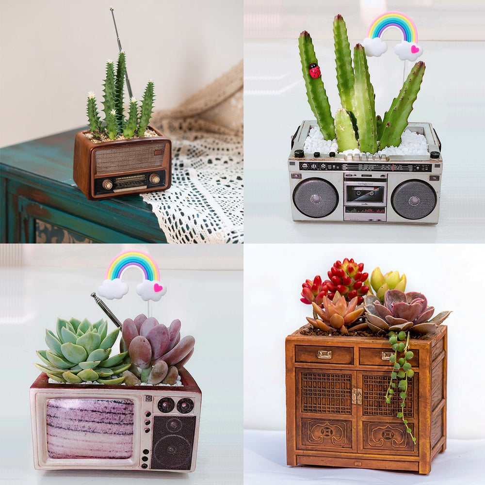 Retro Radio Flower Pot Television Recorder Walkman Shape Ornaments