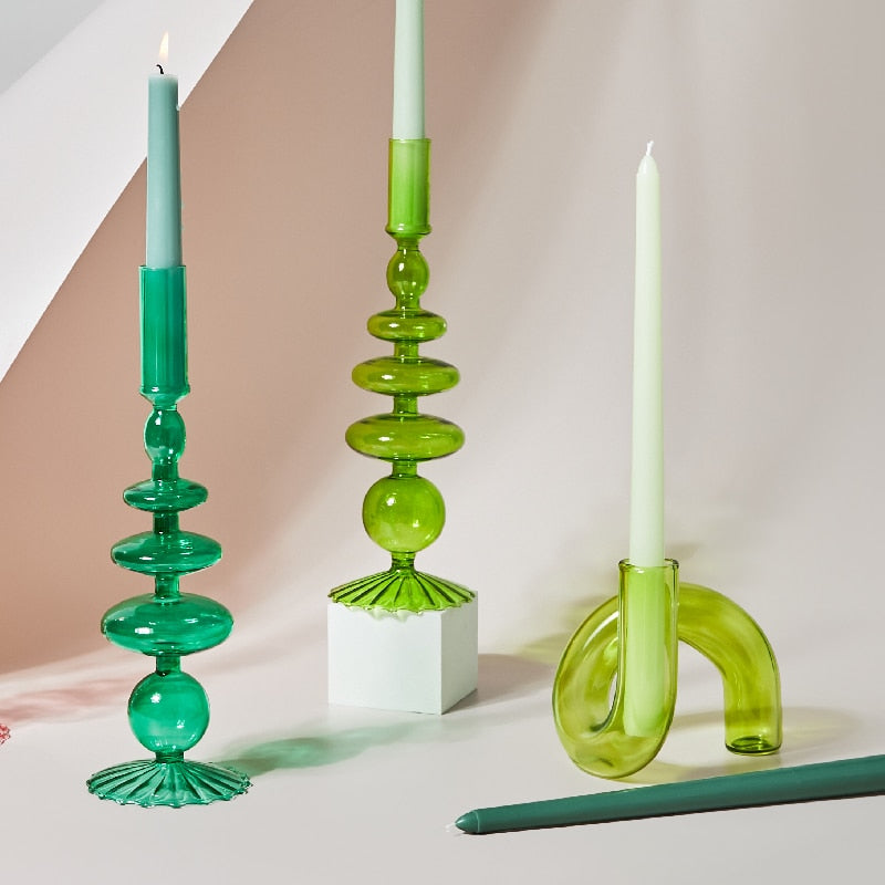 Candlesticks Holders Retro Glass Classic