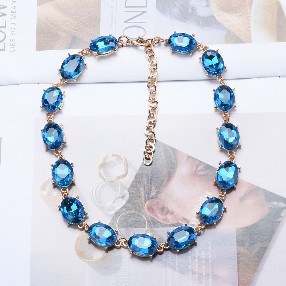 Blue Square Glass Crystal Choker Necklace