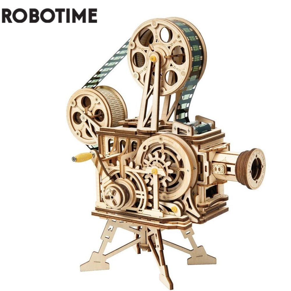 Robotime 183pcs Retro 3D Hand Crank Film Projector Wooden Model Building Kits