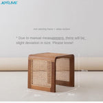 JOYLIVE Rattan Small Square Table Solid Wood Coffee Table Ash Wood Minimalist Table Japanese Side Table