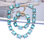 Blue Square Glass Crystal Choker Necklace