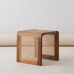 JOYLIVE Rattan Small Square Table Solid Wood Coffee Table Ash Wood Minimalist Table Japanese Side Table