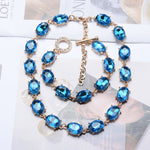 Blue Square Glass Crystal Choker Necklace