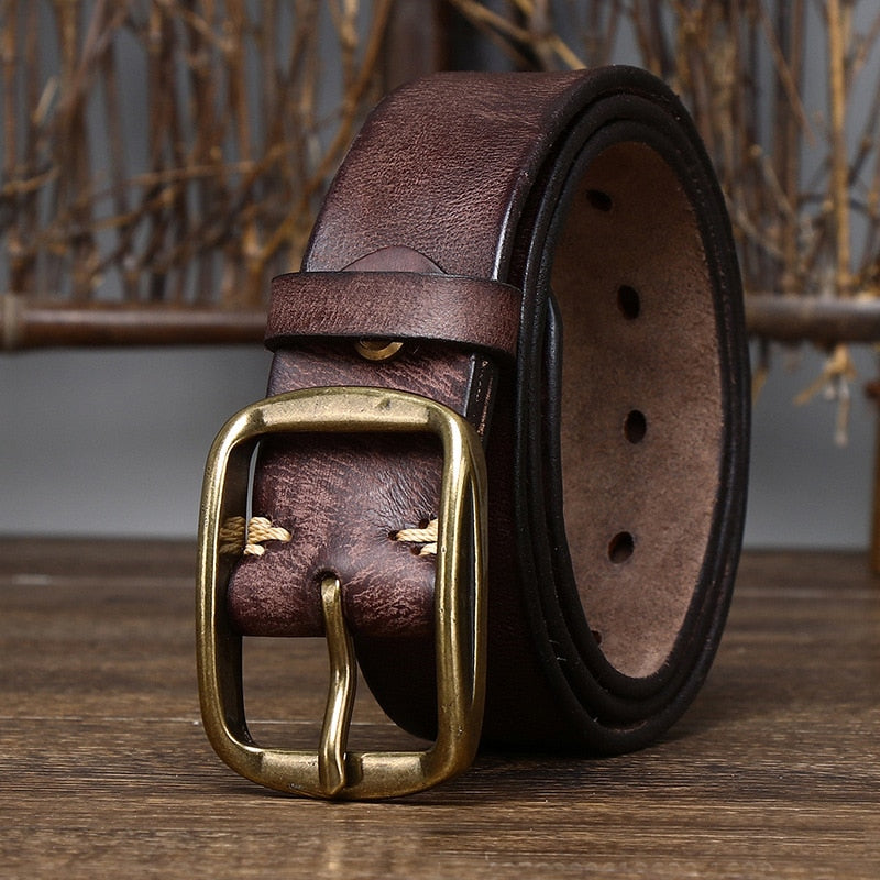 Thick Cowhide Copper Buckle Belt 3.8CM