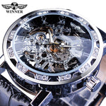 Black Golden Retro Luminous Hands Diamond Display Mechanical Skeleton Wrist Watches