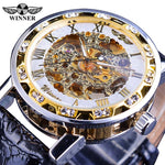 Black Golden Retro Luminous Hands Diamond Display Mechanical Skeleton Wrist Watches